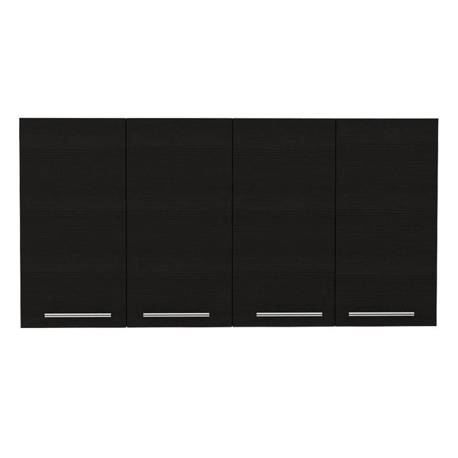 47" Black Wood Wall Mounted Accent Cabinet With Four Doors