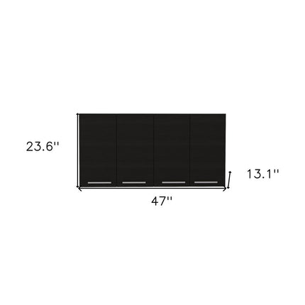 47" Black Wood Wall Mounted Accent Cabinet With Four Doors