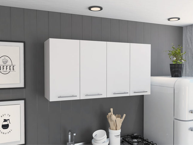47" White Wood Wall Mounted Accent Chest With Four Doors
