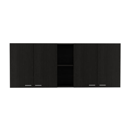 59" Black Wood Wall mounted Accent Cabinet With Five Shelves