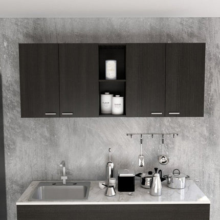 59" Black Wood Wall mounted Accent Cabinet With Five Shelves