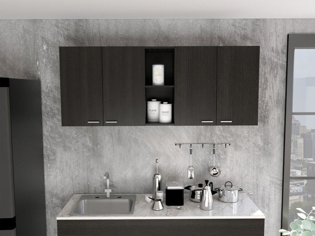 59" Black Wood Wall mounted Accent Cabinet With Five Shelves