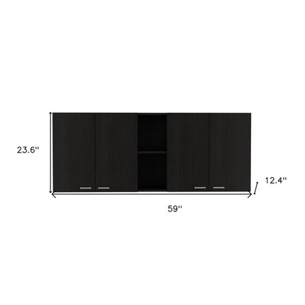 59" Black Wood Wall mounted Accent Cabinet With Five Shelves