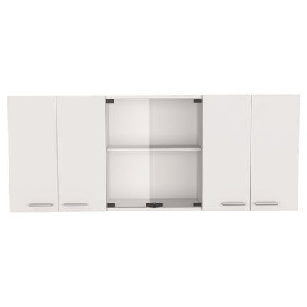 59" White Wood Wall Mounted China Cabinet With Six Doors
