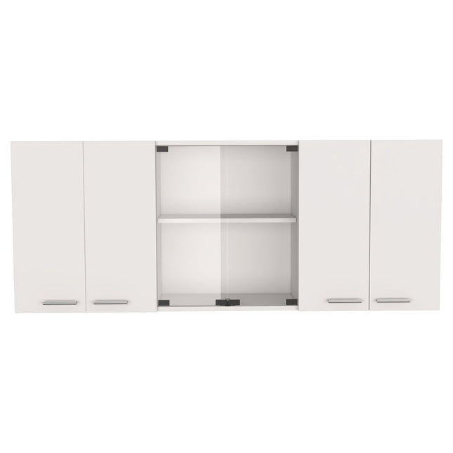 59" White Wood Wall Mounted China Cabinet With Six Doors