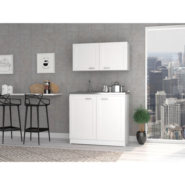 42" Black and White Wood Accent Cabinet Set With Four Doors