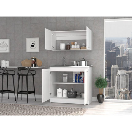 42" Black and White Wood Accent Cabinet Set With Four Doors