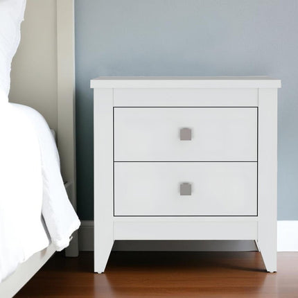 24" White Wood Two Drawer Nightstand