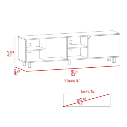 71" Natural Wood Enclosed and Open Storage TV Stand