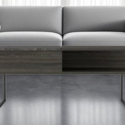 41" Gray And Onyx Metal Lift Top Coffee Table With Two Shelves