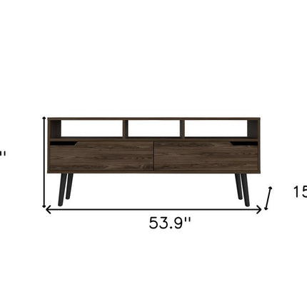 54" Dark Brown Wood Enclosed and Open Storage TV Stand