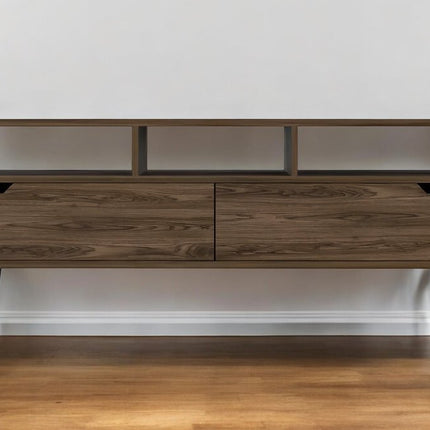 54" Dark Brown Wood Enclosed and Open Storage TV Stand