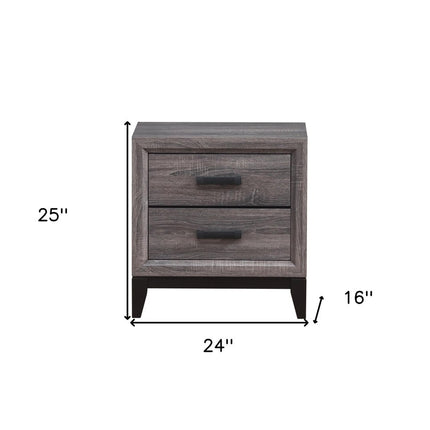 25" Gray Wood Two Drawer Nightstand