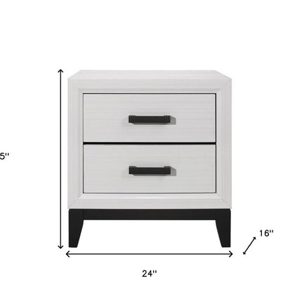 25" White Wood Two Drawer Nightstand