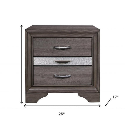 27" Gray Wood and Solid Wood Two Drawer Nightstand
