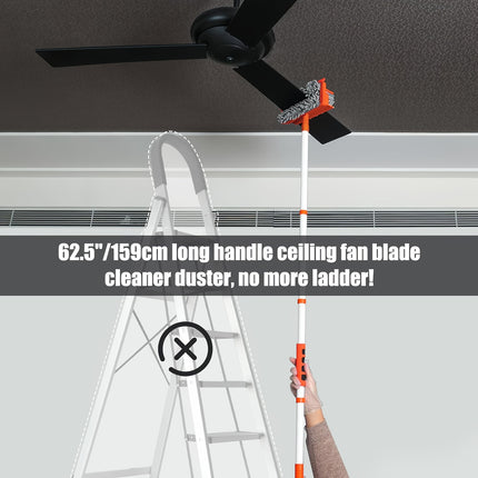 Extendable Ceiling Fan Duster With 62.5" Long Handle Reusable Chenille & Microfiber Mop