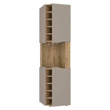 72" Brown and Taupe Wood Corner Bar Cabinet With Four Doors