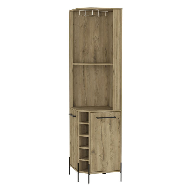 71" Natural Wood Corner Bar Cabinet With Two Doors
