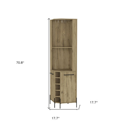 71" Natural Wood Corner Bar Cabinet With Two Doors