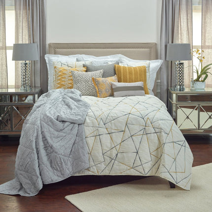 Gray And Ivory Abstract King Quilt