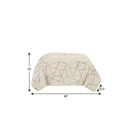 86" X 70" Gray And Ivory Geometric Cotton Quilt