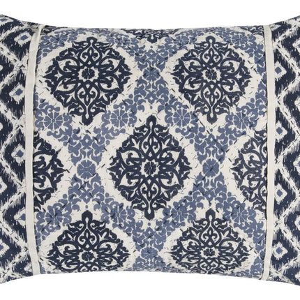Blue And Ivory Damask Queen Quilt