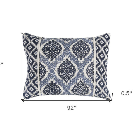 Blue And Ivory Damask Queen Quilt