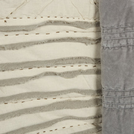 Ivory Geometric King Kantha Stitch Quilt With Shams