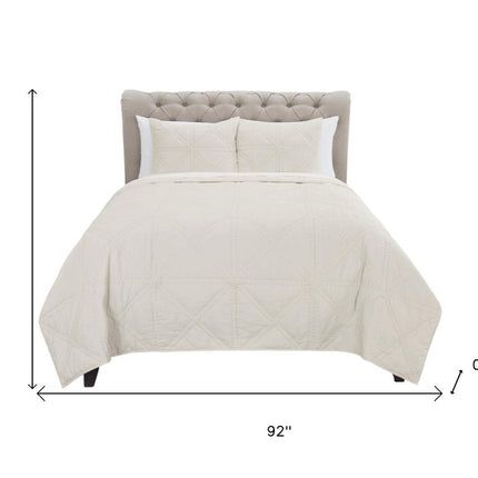 Set of Three Ivory Geometric King Quilt