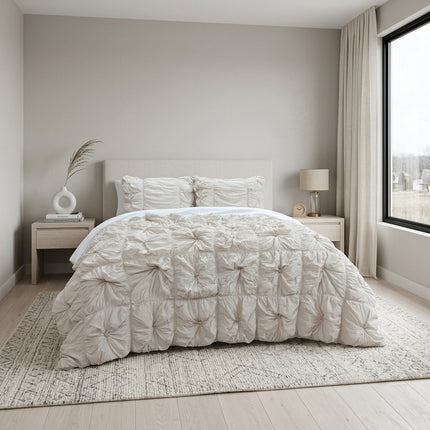 Natural Twin Cotton Blend Washable Polyester Down Alternative Comforter Set With Two Shams