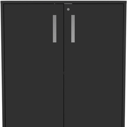35" Black Wood Rolling Storage Cabinet With Two Doors