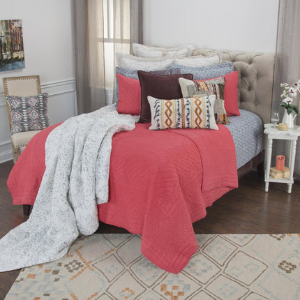 92" X 106" Orange Floral Cotton Quilt