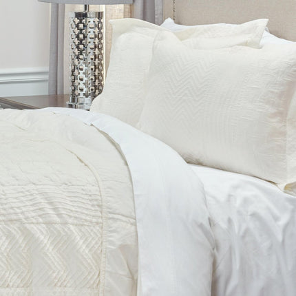 92" X 90" Ivory Striped Cotton Quilt