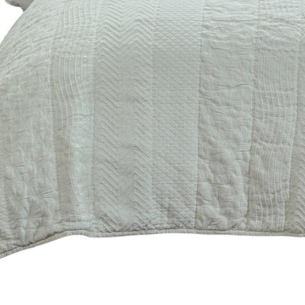 92" X 90" Ivory Striped Cotton Quilt