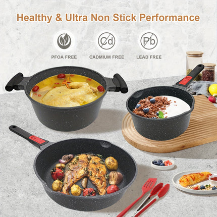10 Pcs Pots and Pans Set Nonstick, Cast Aluminum Kitchen Cookware