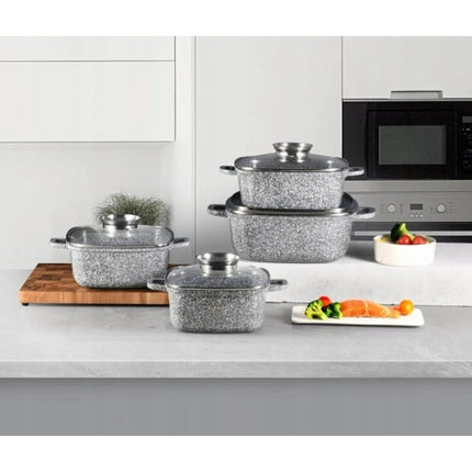 8pcs Pot Set  with Marbled Coating  Cooking Pot  with Lid | Non-Stick Coating  Induction