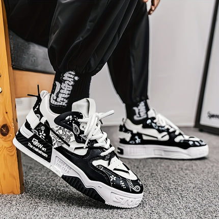 Men's & Low-Top Skate Sneakers - White/Black PU Upper