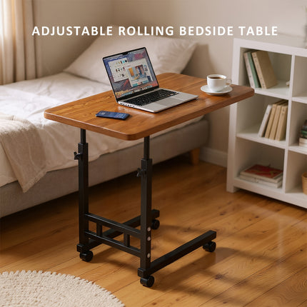 C-Shaped Laptop Desk for Bed & Sofa - Adjustable Rolling Bedside Table with Wheels