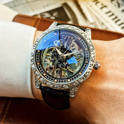 Men'S Luxury Vintage Tourbillon Skeleton Automatic Mechanical Watch, Luminous Hands