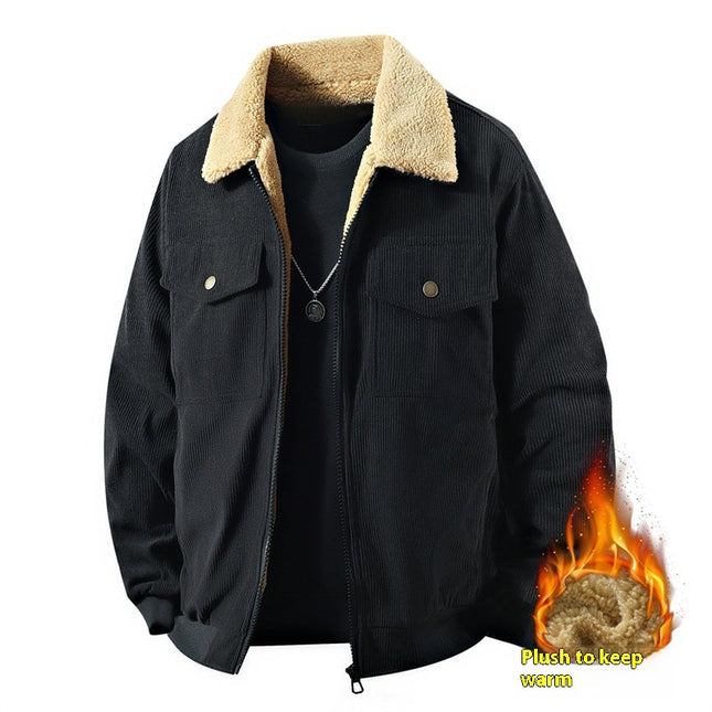 Fleece Corduroy Cotton Coat Jacket Men's Loose Casual Polo Collar Coat