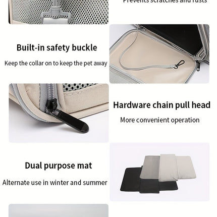 Expandable Large-Capacity Cat Carrier - Portable Linen Pet Travel Bag with Zipper Closure for Two Cats, Ideal for Outdoor Use