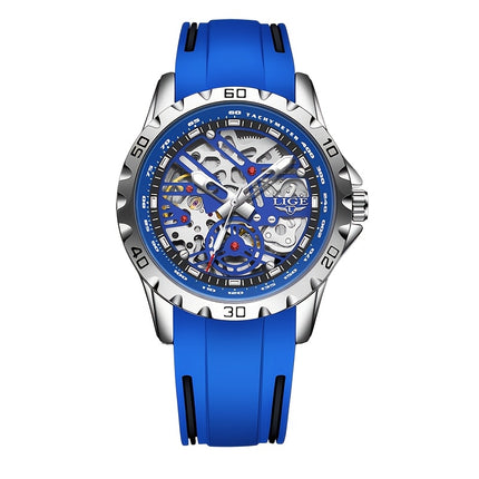 men&women's Automatic Mechanical Watch - Stylish Blue Silicone Strap, Alloy Case,