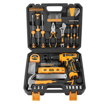 Hi-Spec Yellow 133pcs 8V Power Tool Set USB-Charged Handheld Electric Screwdriver, Tape Measure,