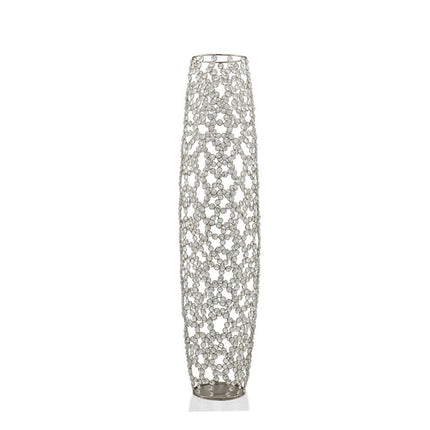 47" Silver Oval Crystal Glass Floor Vase With Faux Crystals