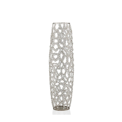 47" Silver Oval Crystal Glass Floor Vase With Faux Crystals