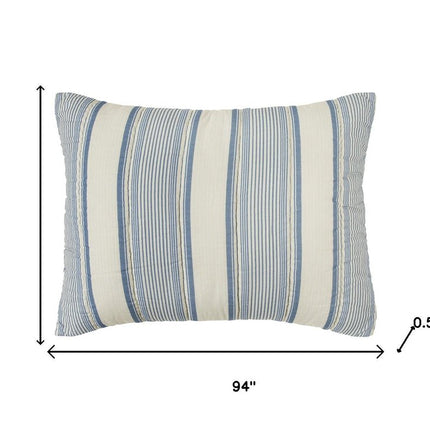 94" X 68" Indigo Striped Cotton Quilt