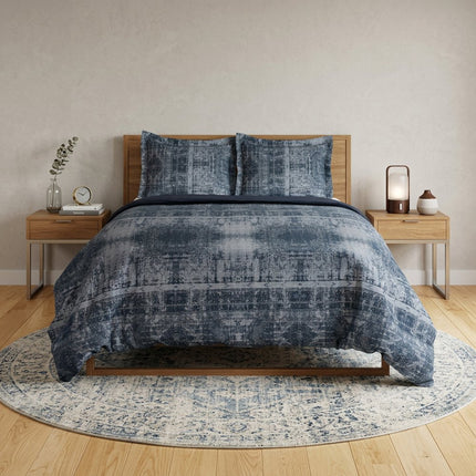 Indigo King Cotton Washable Polyester Duvet Cover Set With Two Shams