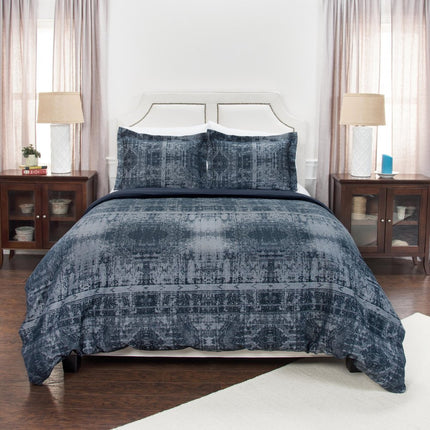 Indigo King Cotton Washable Polyester Duvet Cover Set With Two Shams