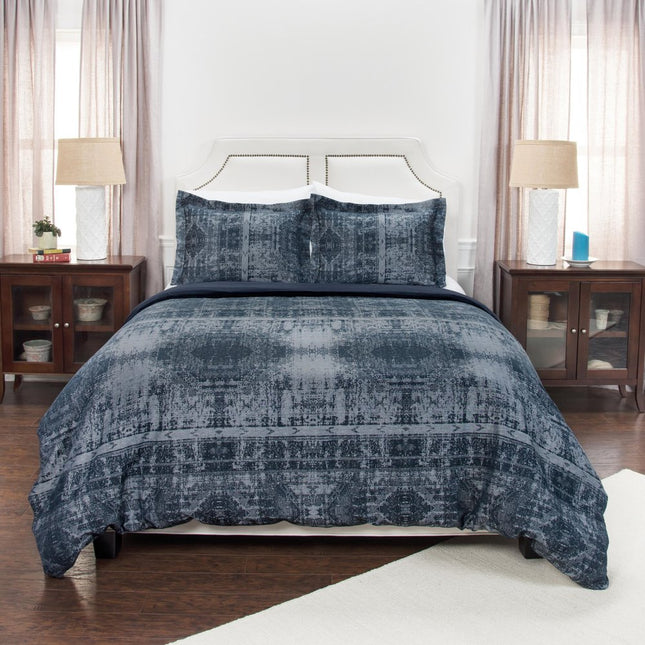 Indigo King Cotton Washable Polyester Duvet Cover Set With Two Shams