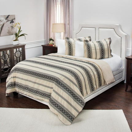 Black And Ivory Queen Cotton Washable Polyester Duvet Cover Set With Two Shams